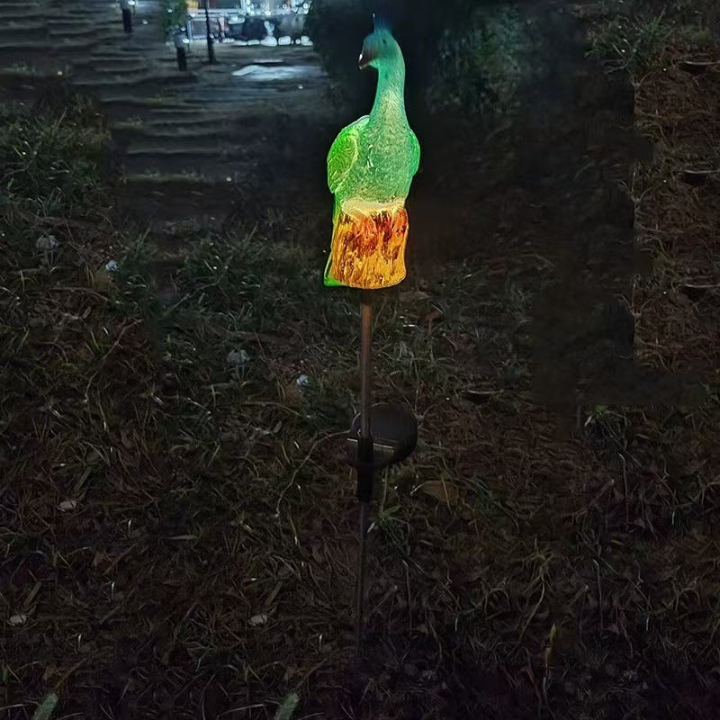 Solar-Powered Resin Peacock Garden Stake Lights With LED Glow And Weatherproof Metal Stakes Stornfield