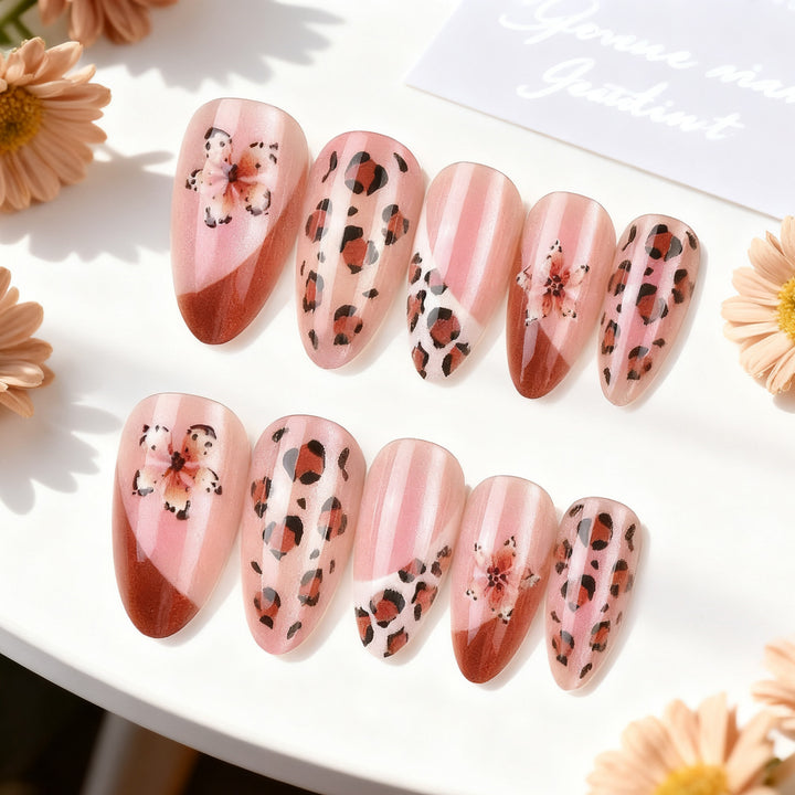 Artistic Floral and Leopard Print Press-On Nail Set Stornfield