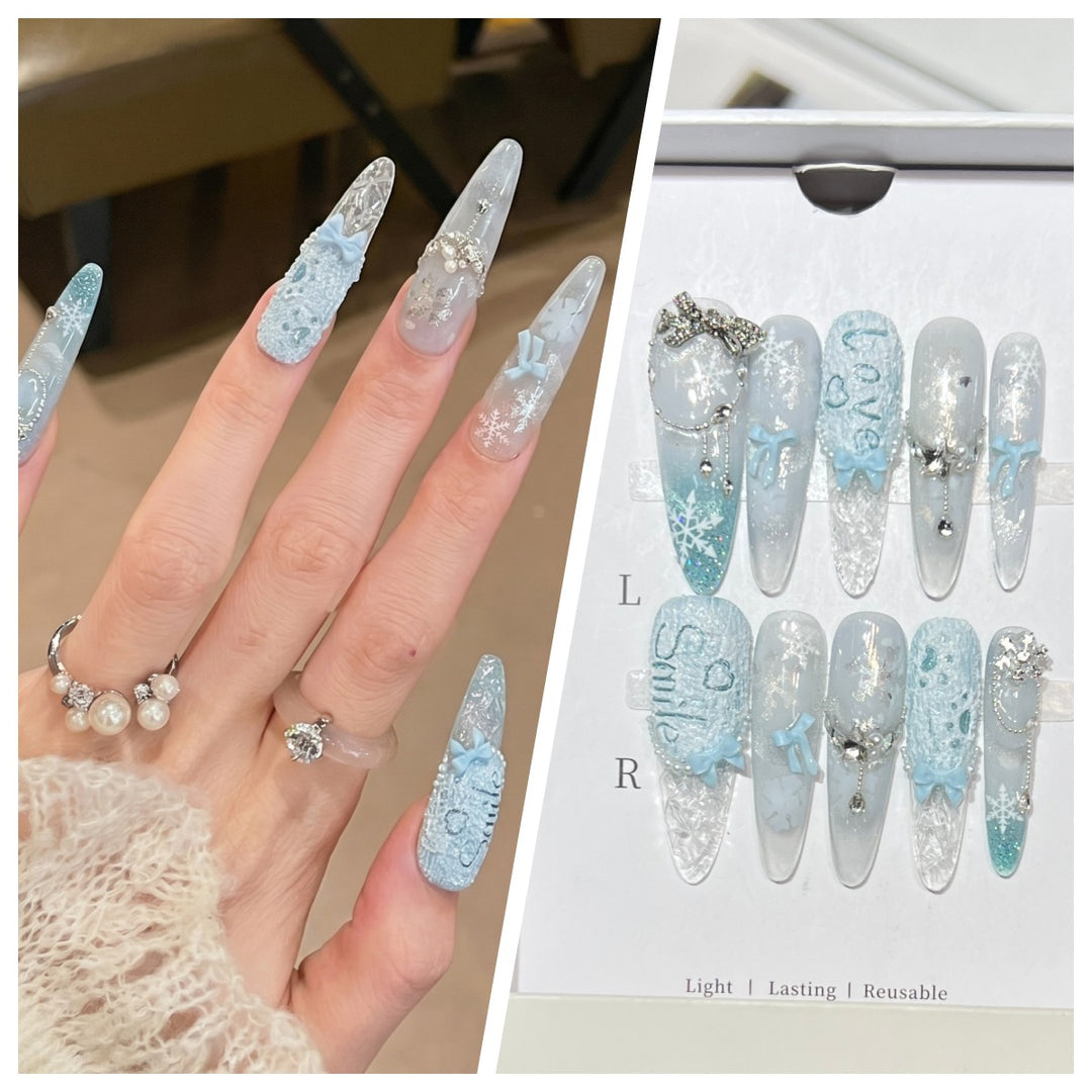 Artistic Stiletto Press-On Nail Set with Charming Patterns Stornfield
