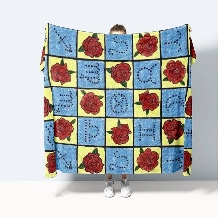 Decorative Floral Print Fleece Throw Blanket