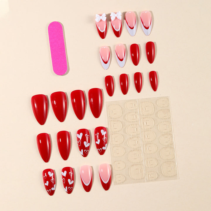 Heart-Themed Acrylic Nail Art Extensions Stornfield