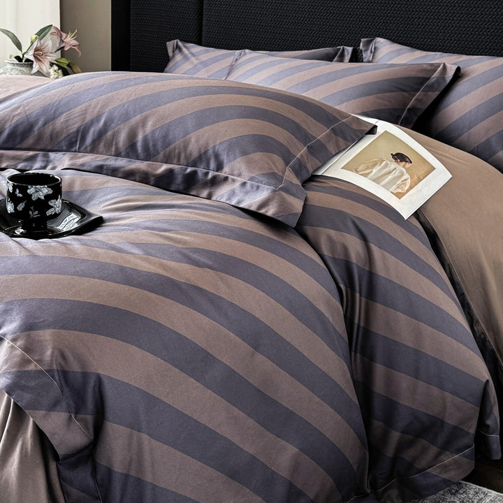 Striped Cotton-Sateen Duvet Cover and Pillowcase Bedding Set