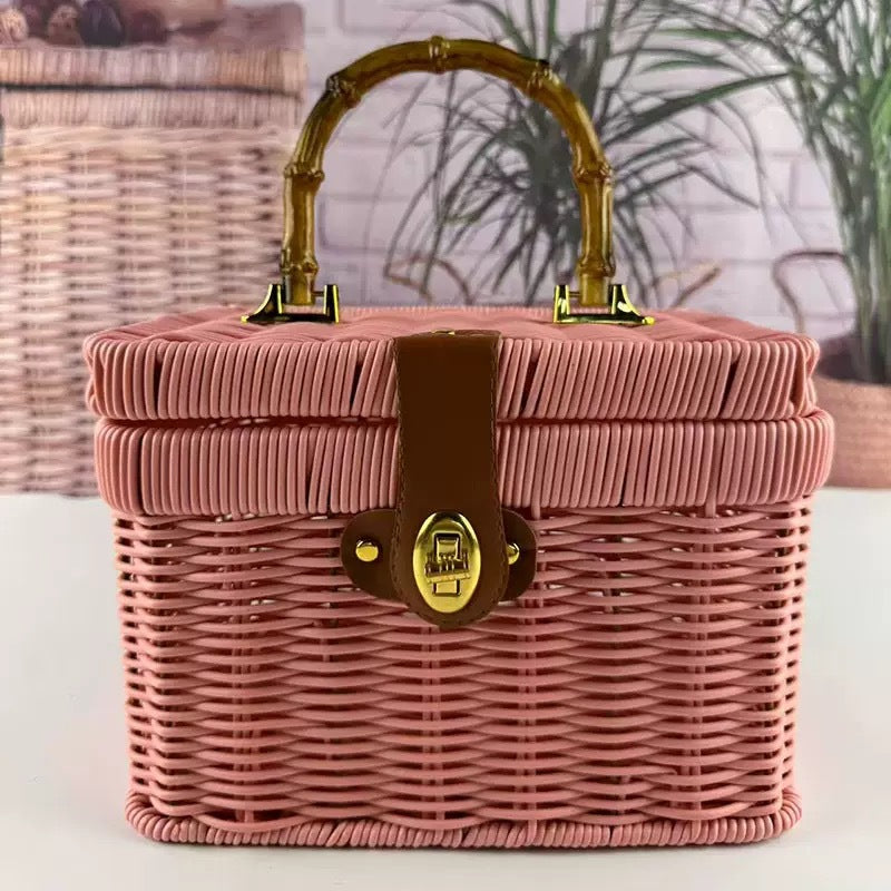 Women's Handwoven Rattan Storage Basket with Belly Pocket Stornfield