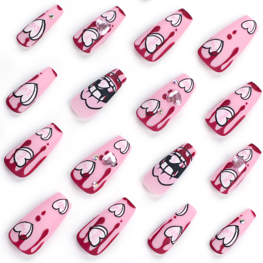 Artful stiletto nails with hearts and glitter accents Stornfield