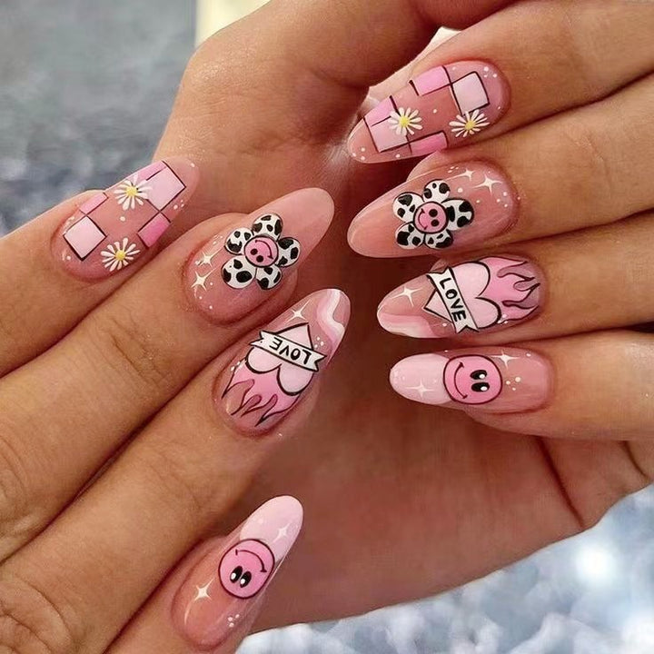 Creative artificial nail set with playful design and colorful accents Stornfield