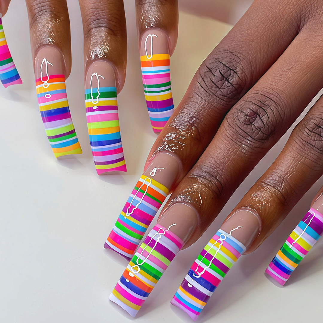 Colorful Striped Nail Art Tips Stornfield