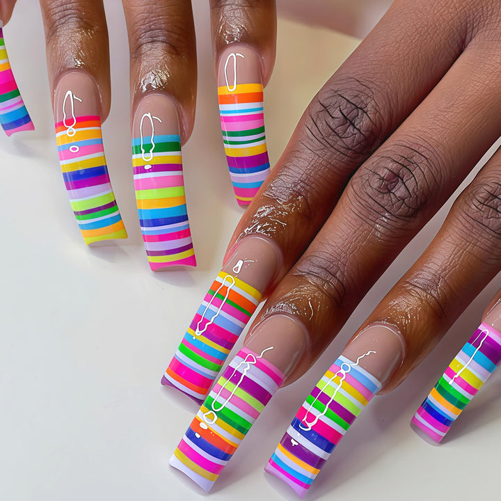 Colorful Striped Nail Art Tips Stornfield
