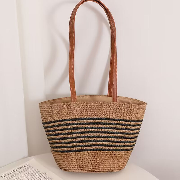 Elegant Bast Handbag with Leather Handles Stornfield