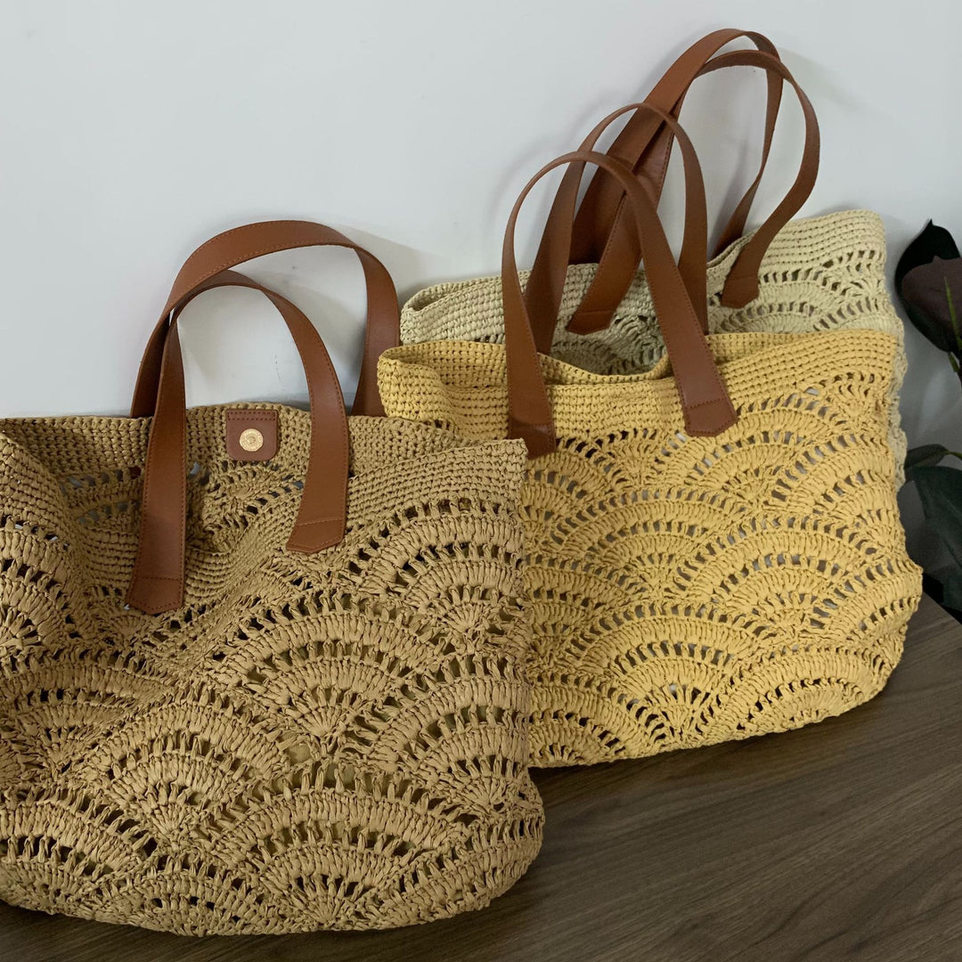 Handwoven macrame bag with leather handles Stornfield