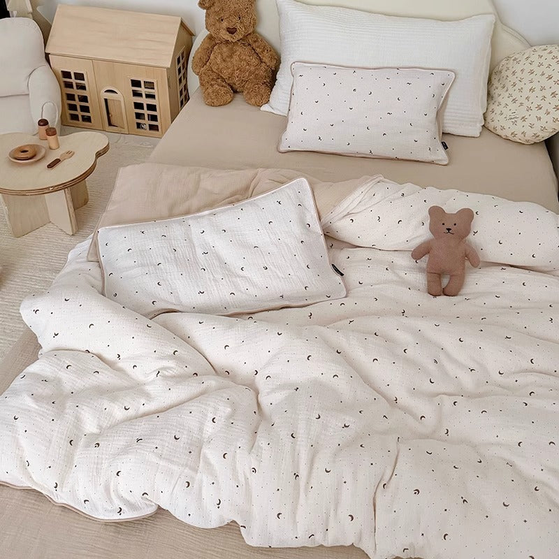 Muslin Cotton Quilted Duvet Cover Set with Whimsical Animal Print and Piped Edge