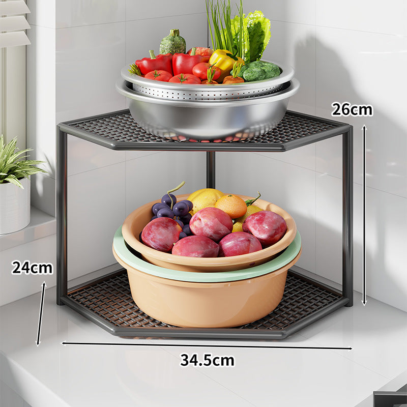 Three-Tier Corner Kitchen Countertop Organizer Shelf with Ventilated Metal Trays