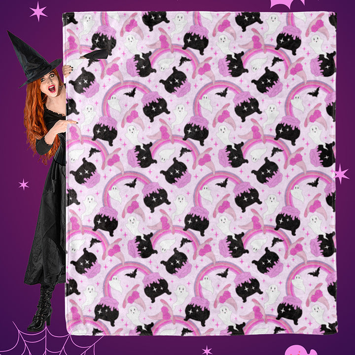 Cuddly blanket with playful motifs of cats and rainbows Stornfield