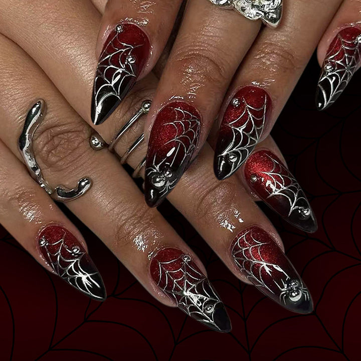Gothic Spider Web Press-On Nail Art