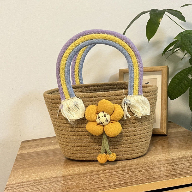 Women's handmade basket bag with color-coordinated handle accents Stornfield