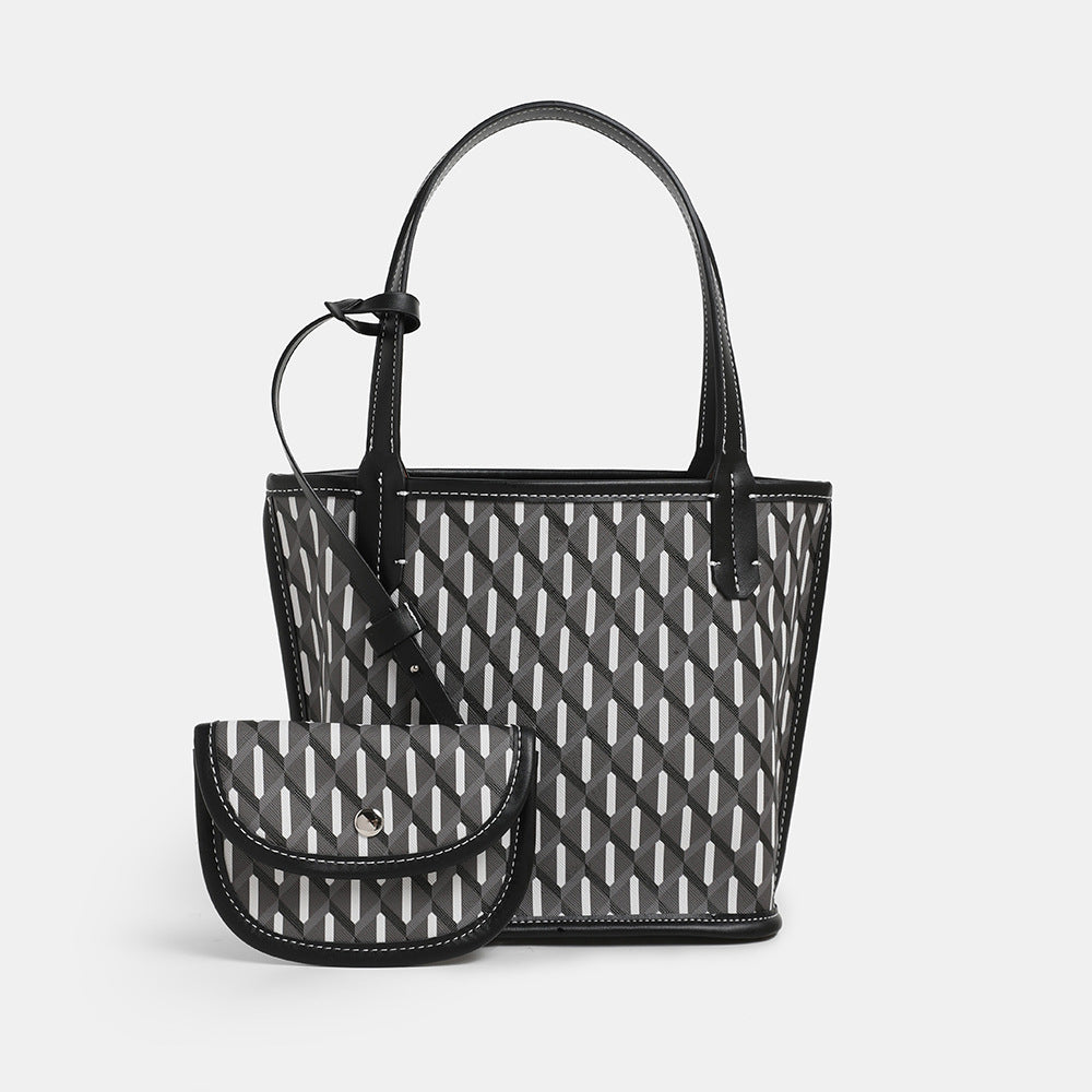 Versatile Geometric Patterned Tote Bag with Removable Pouch