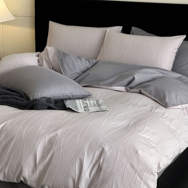 Textured Jacquard Cotton Sateen Duvet Cover Set with Reversible Weave