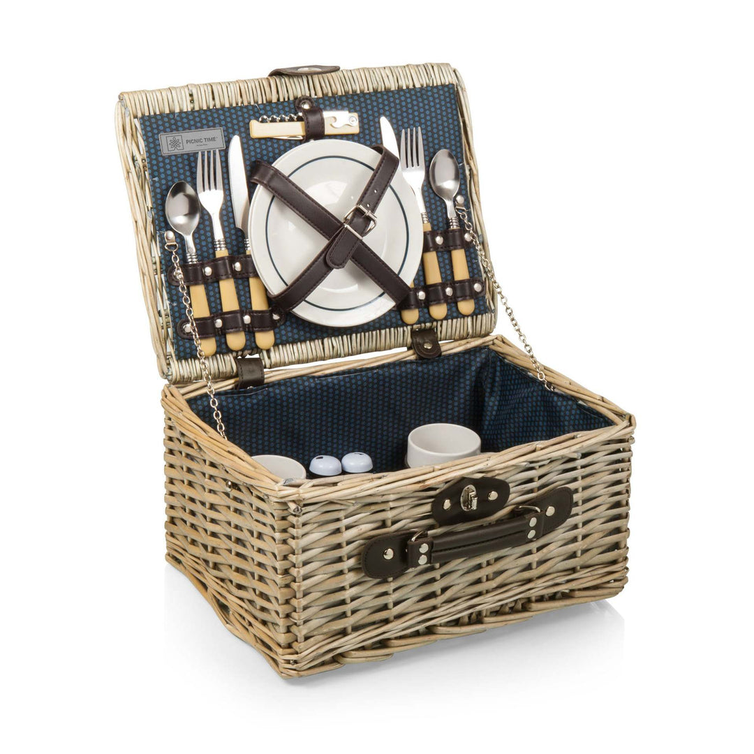 Women's picnic basket with integrated dish set and decorative inner lining Stornfield