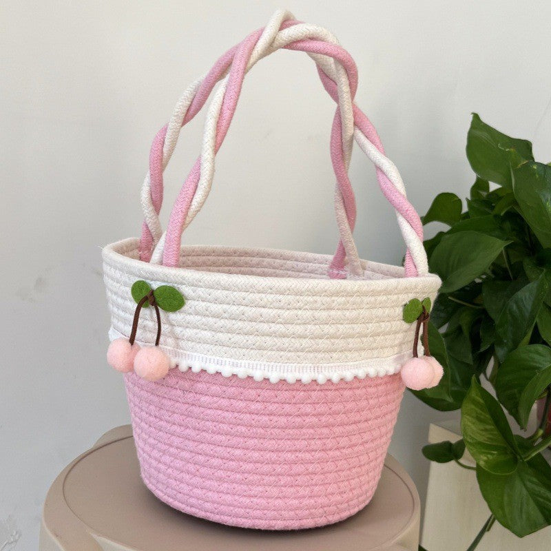 Ladies Playful Storage Basket with Pom-Pom Decoration Stornfield