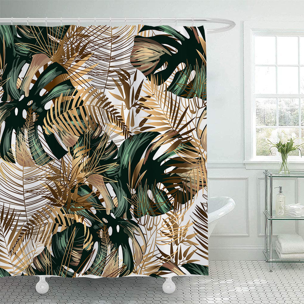 Tropical Leaf Print Shower Curtain Stornfield