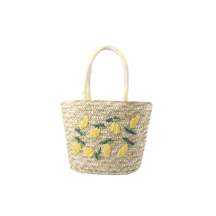 Basket bag with hand-embroidered lemon motif Stornfield