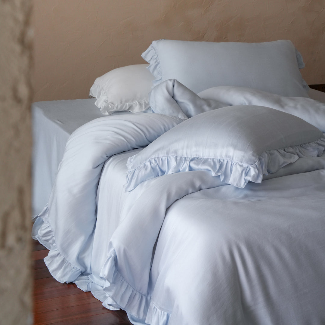 Ruffled Cotton-Linen Duvet Cover Set with Pillowcases and Fitted Sheet