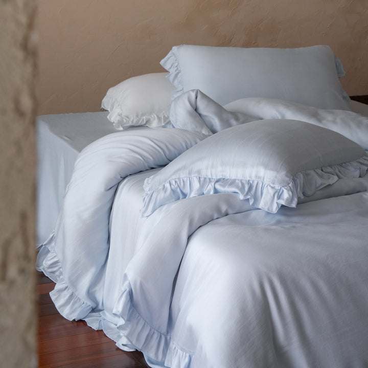 Ruffled Cotton-Linen Duvet Cover Set with Pillowcases and Fitted Sheet