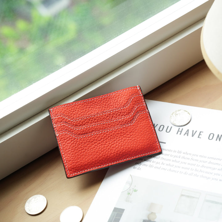 Textured Leather Card Holder Wallet