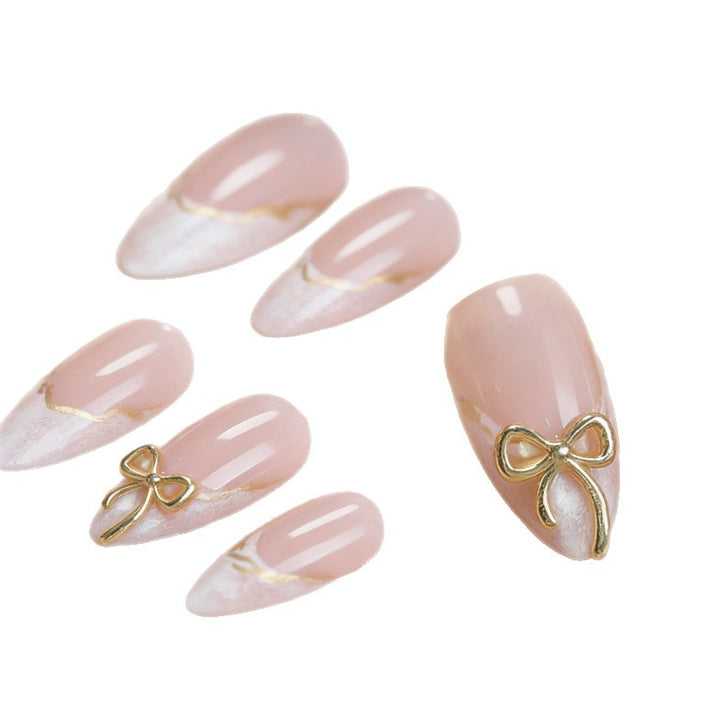 Elegant Press-On Nail Set with Gold Accents Stornfield