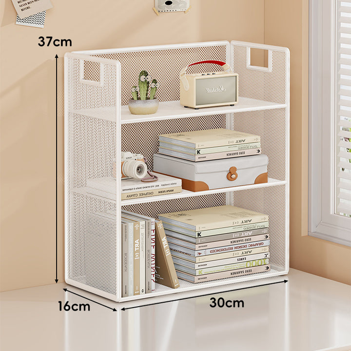Perforated Metal Two-Tier Desktop Organizer Shelf with Integrated Carry Handles