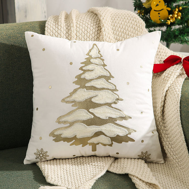 Velvet Embroidered Festive Accent Pillow Cover with Metallic Script
