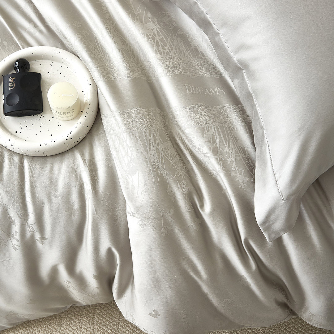 Silky Cotton-Sateen Duvet Cover Set with Subtle Botanical Jacquard & Deep-Pocket Sheet
