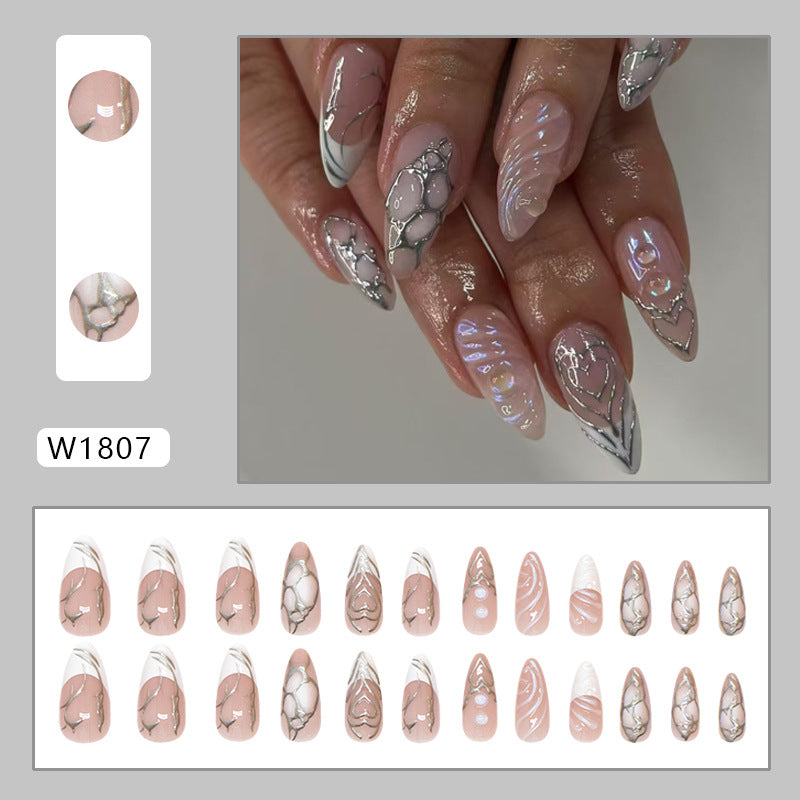 Stylish Long Stiletto Press-On Nails with Iridescent Design Stornfield