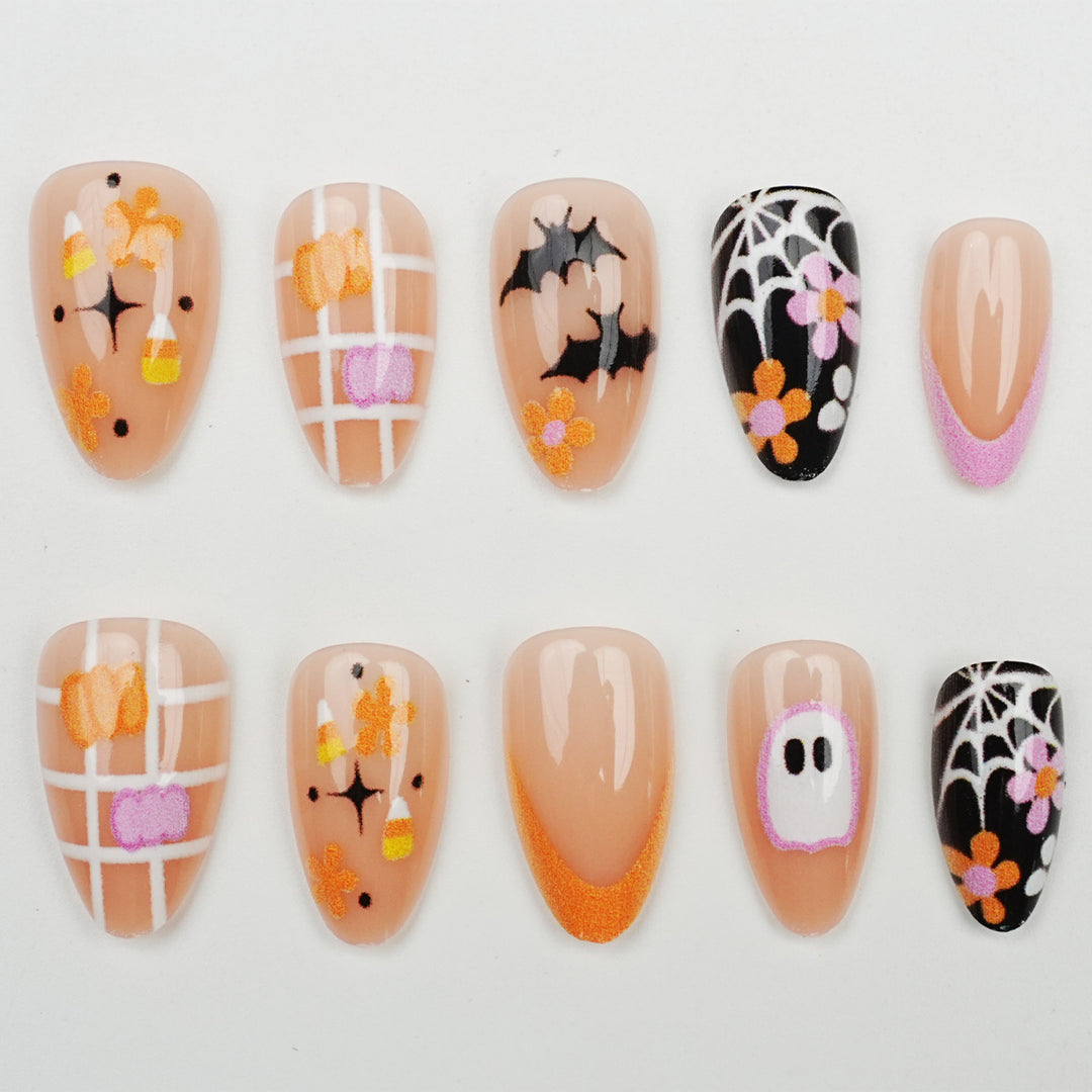 Halloween-Themed Artistic Press-On Nails