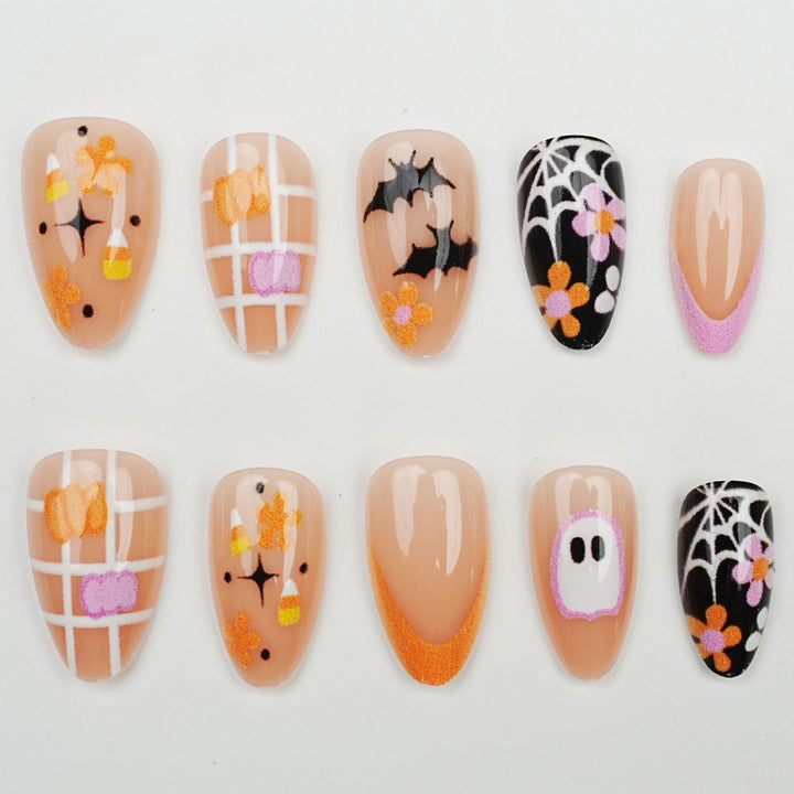 Halloween-Themed Artistic Press-On Nails