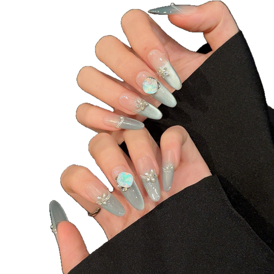 Glamorous Rhinestone-Embellished Press-On Nail Set  1791773519