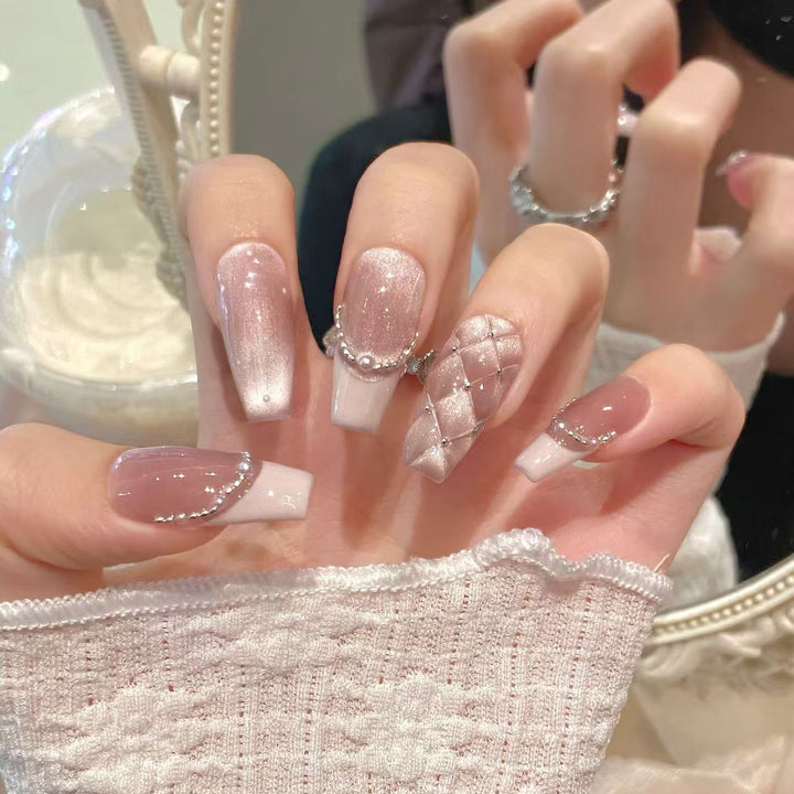 Elegant Pearled Press-On Nail Collection Stornfield