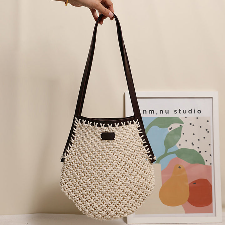 Hand-knotted tote bag with sturdy leather handles Stornfield