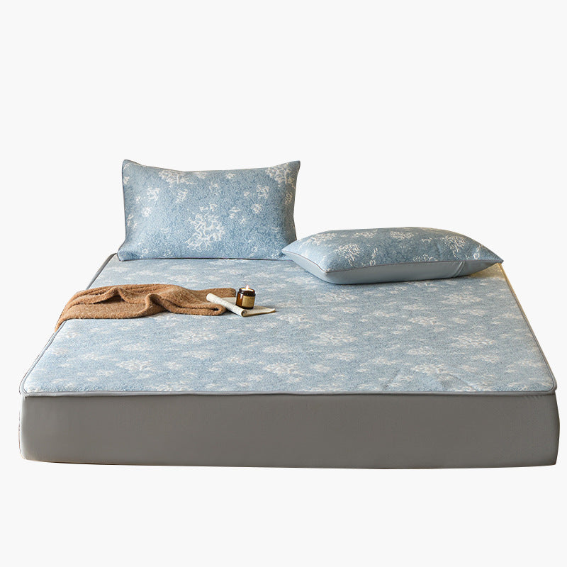 Quilted microfiber mattress pad with non-slip bottom and floral jacquard surface