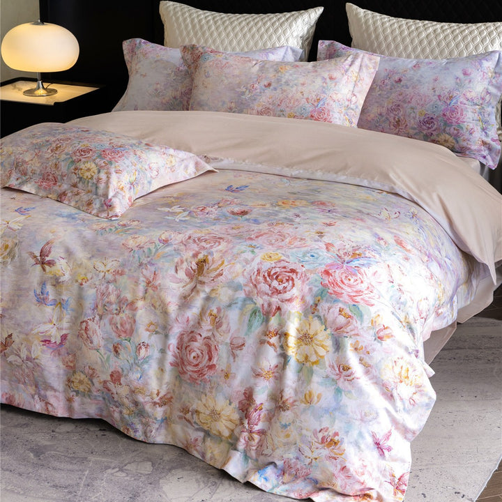 Luxury Floral Cotton Sateen Duvet Cover Set