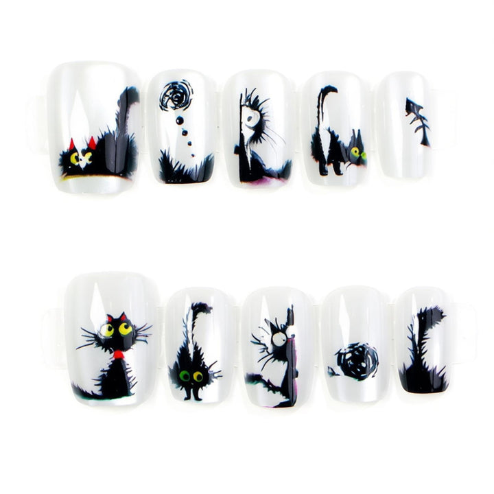 Whimsical Cat-Themed Press-On Nail Art Set Stornfield