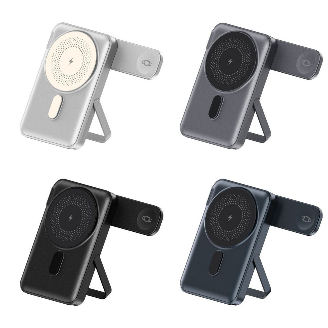 Portable power bank with integrated stand function and digital charging status display Stornfield