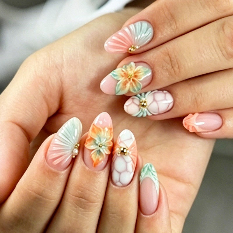 Artificial nail set with glamorous flower and glitter details Stornfield