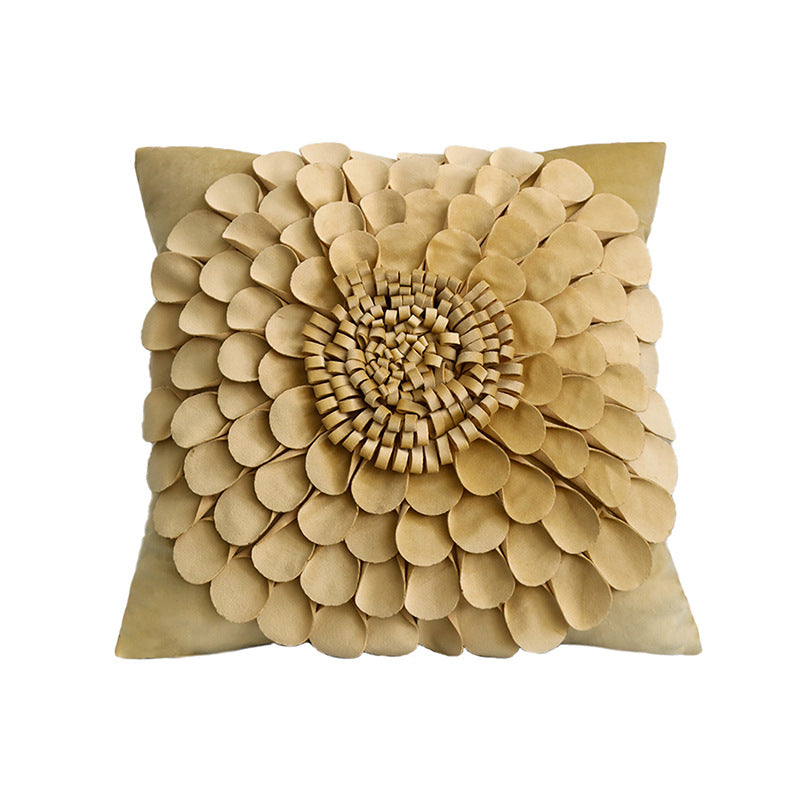 Square decorative cushion cover with 3D flower appliqué made of cotton-linen blend Stornfield