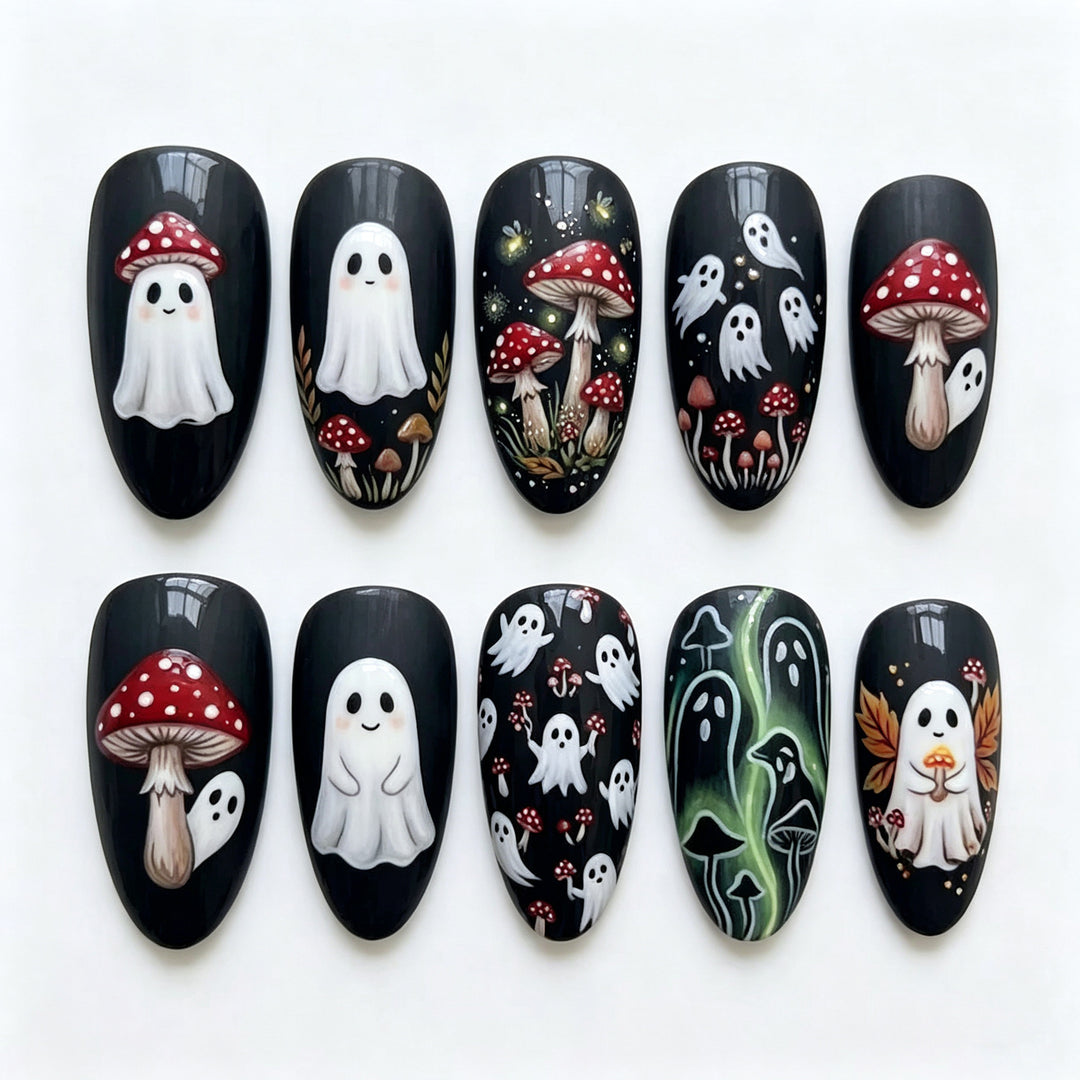 Haunted Mushroom-Themed Press-On Nail Art