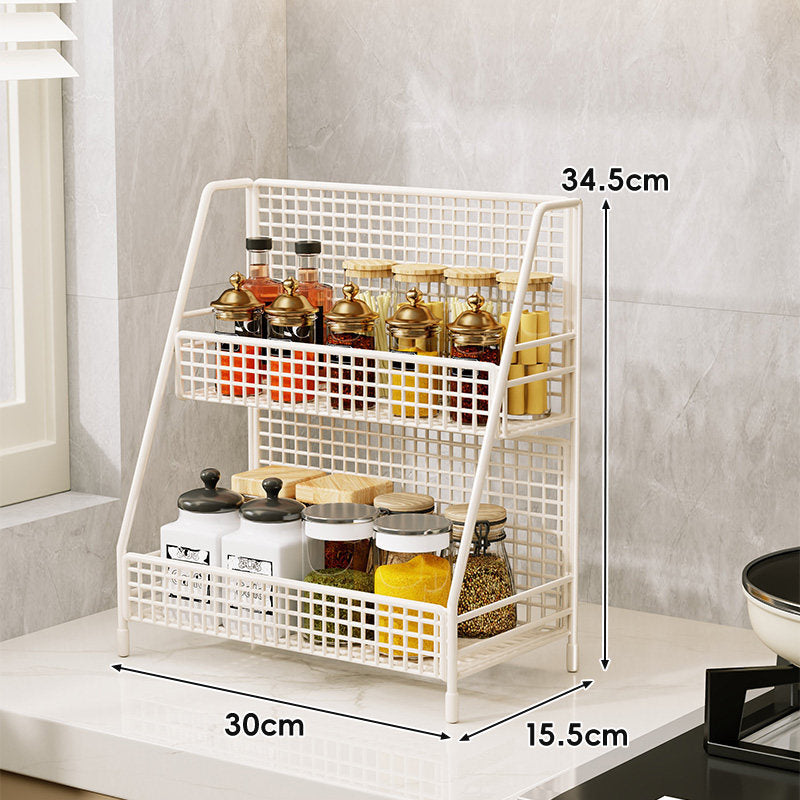 Three-Tier Mesh Countertop Kitchen Organizer Rack for Bottles and Spices