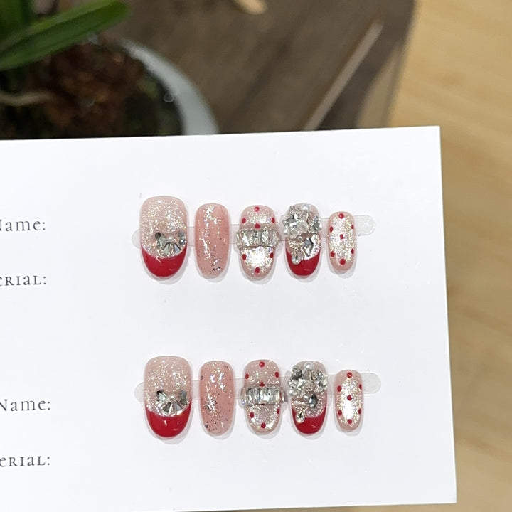 Stylish Rhinestone-Embellished Press-On Nail Set
