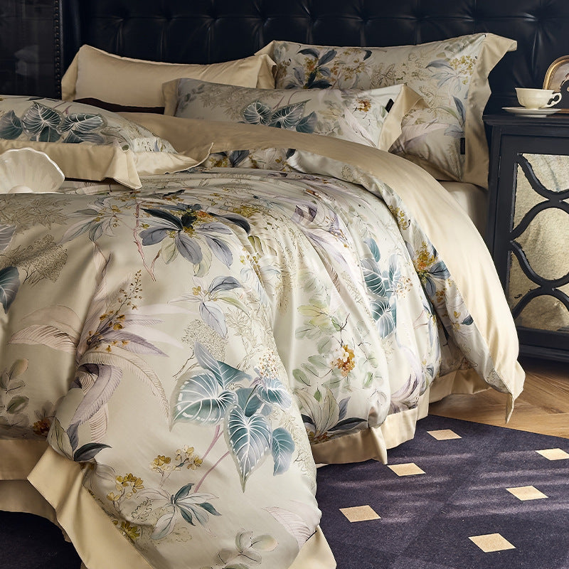 Silky Sateen Botanical Toile Duvet Cover Bedding Set