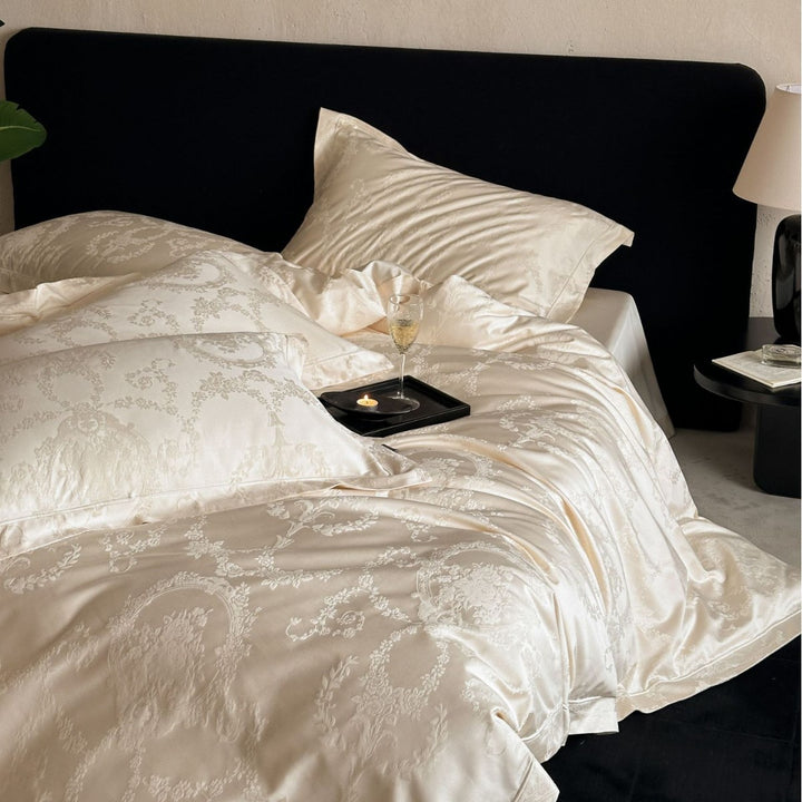 Luxury Jacquard Sateen Duvet Cover Set with Hidden Closure and Corner Ties