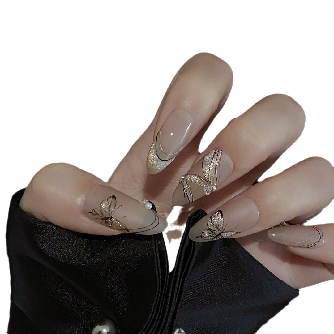 Elegant artificial nails with butterfly design
