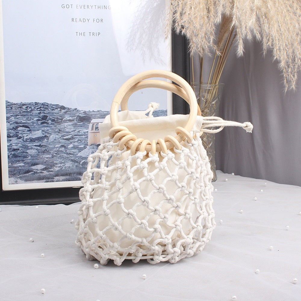 Macrame Carrying Bag with Wooden Handles Stornfield